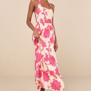 Lulus Layton Cream Floral Halter Maxi Dress White - Size S